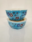 Yokohama Studio Japan Hand Painted Blue Flowers Heavy 7" Porcelain Bowls W/lids. Fixed Price $36.00.