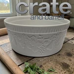 Crate And Barrel White Fruit Embossed Souffle Casserole Dish 8.5X4. Fixed Price $19.36.