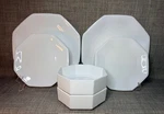 6 Pc Arcopal Novoctime White Octagon Dinner Plates, Salad Plate, Cereal Bowl. Fixed Price $25.50.