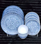 12PC Tahari Home Blue White Medallion Melamine Dinner Salad Plates Tidbit Bowls. Fixed Price $99.67.