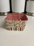 Anthropologie Floral Ceramic Berry Basket Red Pink Motif 2.5"X4"X4". Fixed Price $16.00.