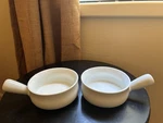Bia Cordon Bleu 2 White Porcelain Onion Soup Bowls Round Handles New Cond Htf. Fixed Price $58.00.