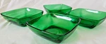 4 Gorgeous Vtg Anchor Hocking Charm Forest Green Glass Square Dessert Bowl. Fixed Price $40.00.