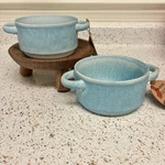 Stoneware Soup Bowls Blue Double Handles Stackable Handmade Pottery Set Of 2 Nwt. Fixed Price $19.99.