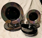 Arcoroc Tampico 4 Dinner Salad 3 Bowls Black Geometric Rim France 1990S Vguc. Fixed Price $77.00.