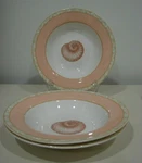 Three (3) Victoria & Beale Atlantis Rim Soup Bowls 8-3/4" Peach, Shell. Fixed Price $12.99.