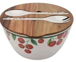 Better Homes & Gardens Melamine Tomato Salad Bowl Utensils Wooden Lid. Fixed Price $60.00.