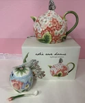 Vintage Fitz & Floyd Edie Rose "hydrangea Teapot" Butterfly On Lid Sugar Bowl. Fixed Price $59.80.