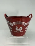 Temptations Red Doodle Rooster Chicken 2 Qt Handle Bowl Crock. Fixed Price $24.95.