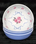4 Soho Loft Blue Floral Melamine Dinner Bowls 7.5" Pink Roses Spring Summer. Fixed Price $29.67.