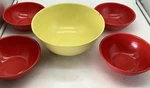 5 Retro Yellow & Red Popcorn Set Enamel Paint On Metal Vintage. Fixed Price $12.50.