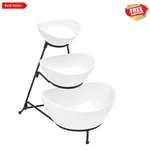 3 Tier Stoneware Large Serving Bowls Set With Metal Stand - Microwave & Dishw.... Fixed Price $64.95.