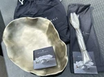 Beatriz Gold Sierra Modern Medium Oval Bowl And Salad Servers Mexico Nwt. Fixed Price $185.00.