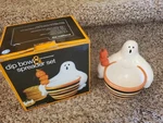 Vtg 2003 Boston Warehouse Halloween Theme Ghost Pumpkin Dip Bowl & Spreader Set. Fixed Price $14.00.