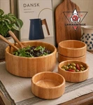 Dansk Wooden Five-piece Salad Bowl Set, Scandinavian Danish Modern Beechwood. Fixed Price $45.00.