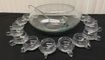 Vintage Libbey Modernist Hand Blown Punch Bowl SET-15 Cups, Ladle 17 Pc Mint. Fixed Price $145.00.