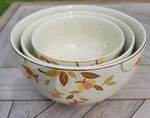 Vtg Halls Superior Quality Kitchenware Autumn Leaf Nesting Mixing Bowls Set Of 3. Fixed Price $29.99.