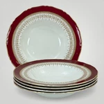 Vtg Royal Worcester Regency Ruby Rimmed Soup Bowl Set Of 5 8" Made In England. Fixed Price $129.95.