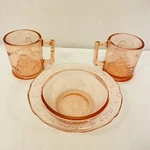 Set 2 Vintage Pink Humpty Dumpty Tom Pipers Son Mugs And 1 Mother Goose Bowl. Fixed Price $20.00.
