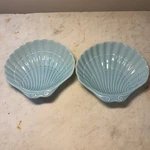 Pair Of 2 Andrea By Sadek Blue Shell Dish Porcelain Coastal Nautical Decor Set. Fixed Price $28.00.