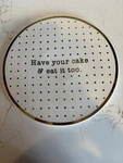 Nicole Miller Home Porcelain Cake Plate Ivory & Gold Polka Dots 11.50 Diameter. Fixed Price $24.99.