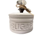 Mud Pie Door Knob Sugar Bowl White Stoneware Glass Lid Farmhouse Decor. Fixed Price $22.00.