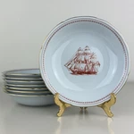 Set Of 4 Spode Trade Winds Red Ship Cereal Bowl Gold Rim 6.25" Stamped W128. Fixed Price $99.00.