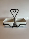 Pampered Chef Simple Additions Set Of 2 White Dipping Bowls With Caddy. Fixed Price $19.96.