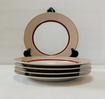 Mikasa Salad Plates 7 5/8" Grandeur Taupe Burgundy Red Band Gold Trim Set. Fixed Price $34.99.