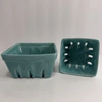 Set Of 2 Anthropologie Biscuit Ceramci Berry Baskets Turquoisse Blue Small & Med. Fixed Price $64.99.