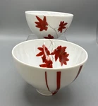 Mikasa Pure Red 4-3/8" Rice Bowls (2) Japanese Maple Leaves Great Condition. Fixed Price $97.75.