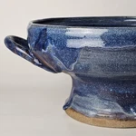 Studio Art Pottery Ocean Blue Drip Glaze Stoneware Ceramic Footed Serving Bowl. Fixed Price $44.99.