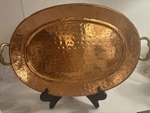 Old Dutch International Solid Copper W/brass Hammered Tray Platter 14. Fixed Price $34.95.