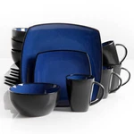 Gibson Soho Lounge 16 Piece Square Stoneware Dinnerware Set Blue & Black. Fixed Price $87.97.