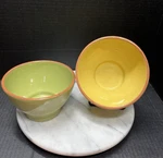 2 Vds Val Do Sol Portugal Ceramic Soup Cereal Bowl Green Yellow Terra Cotta Rim. Fixed Price $34.99.