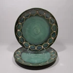 Pier 1 Prussia Hand Painted Stoneware Dinner Plates Set Of 2 Geometric Motif. Fixed Price $20.00.