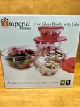 Imperial Home Glass 5 Pc Bowl Set With Red Lids. Fixed Price $15.00.