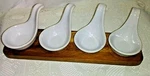 Baum Acacia 5-PIECE Tasting Set 4 White Ceramic Spoons & 1 Wood Tray. Fixed Price $18.00.