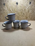 (4) Noritake Genuine Stoneware 8959 "coffee Cups" Brown Stripe Bands, Japan. Fixed Price $22.00.
