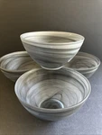 4 Mariposa Alabaster Glass Bowls Gray Swirl Matte Black 5.75 Soup Salad Modern. Fixed Price $34.00.
