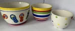 Set Of 3 Dennis East Pottery Bowls - 4 Sandals Stripes 2 Polka Dots. Fixed Price $14.99.
