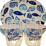 Greenbrier Plate Bowl Cup Life Is Beach Enjoy The Waves Blue Seashell Melamine. Fixed Price $24.98.