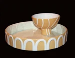 2 Pc Jill Rosenwald Lrg Caramel Color Swirl Embossed Chip & Dip Bowl Set Nwt. Fixed Price $42.99.