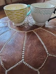 Creative Co-op Stoneware Mugs Pair Set Of 2 Geometric Design Blue Green 14 Oz.. Fixed Price $12.00.