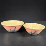 1950S Pink Grey Stoneware Mixing Bowls Blue Floral Lupine Set Of 2 Farmhouse. Fixed Price $30.00.