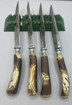 Vtg Set Of Four Walter Willms Stainless Steel 8.75" Carved Antler Knives/stand. Fixed Price $59.99.