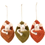 Primitives By Kathy Fall Felt Mice Leaf Bed Coffee Cup Set 3 Critter Ornament. Fixed Price $20.99.