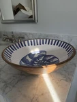 Mudpie Blue And White Enamel Wood Bowl. Fixed Price $16.00.