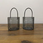 Pair Of Small Vintage Industrial Wire Steel Baskets With Handles Decor Design. Fixed Price $175.00.
