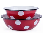 Set Of Red Polka Dot Bowls Enameled Mixing 1.6QT 2.6QT Ukriane. Fixed Price $34.95.